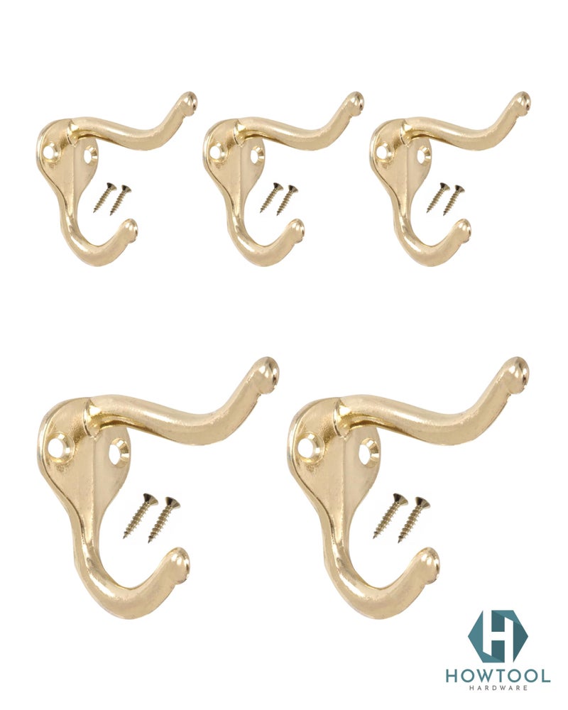HOWTOOL Coat Hooks for Wall Hanging Heavy Duty Wall Mounted Brass Plated, 5 Pack - Image 4